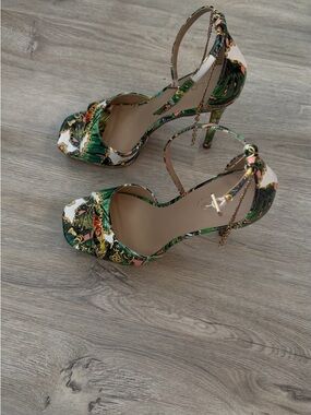 Aldo Green & Multi-Print Ankle-Strap Stiletto Heels
